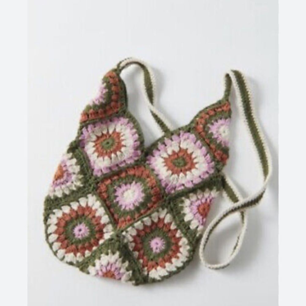 Urban Outfitters Lara Crochet Granny Square  Crossbody Bag Green Pink